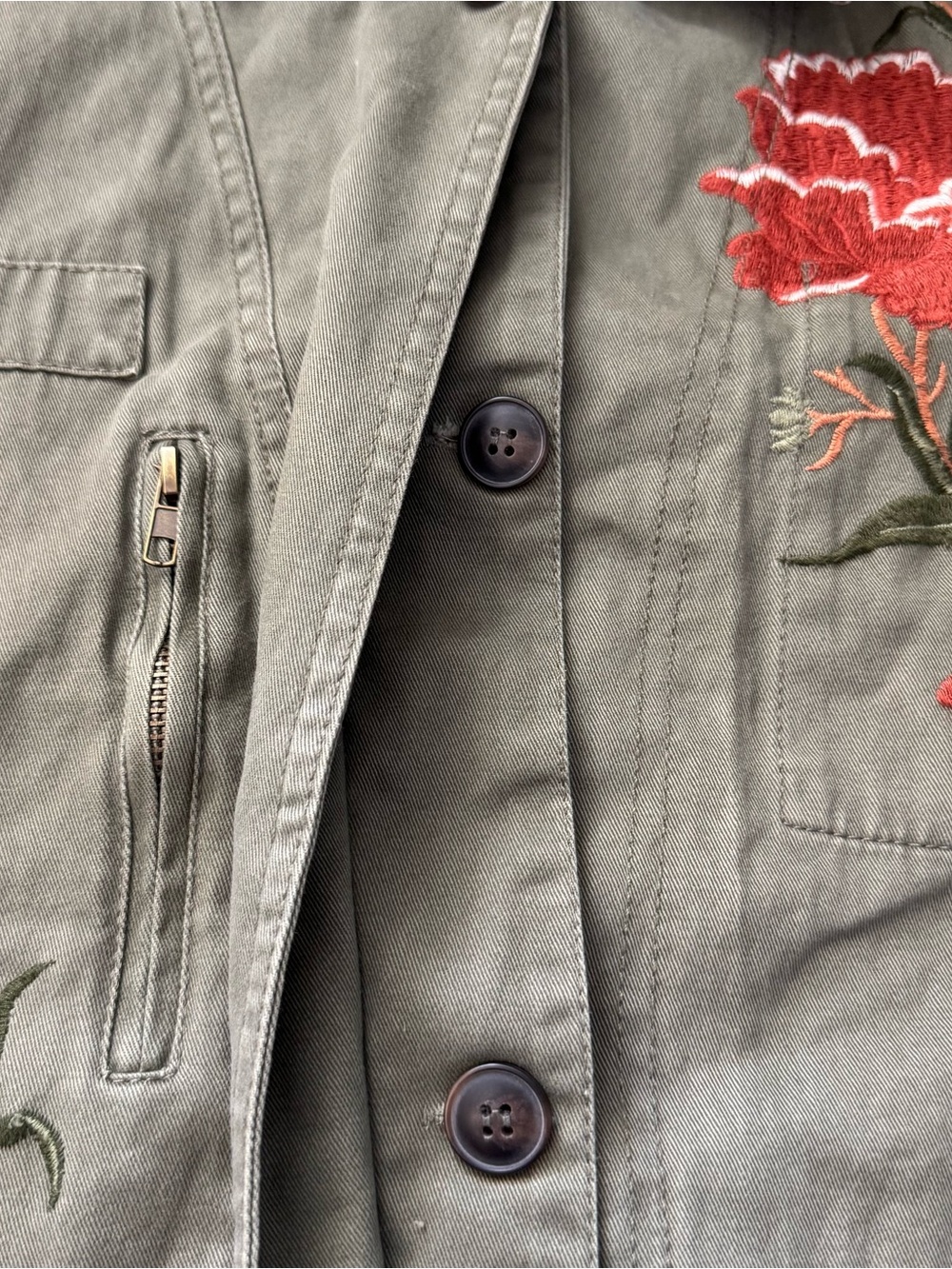 Charlotte Russe Floral Embroidered Utility Vest L Olive Green Y2K - Picture 4 of 12
